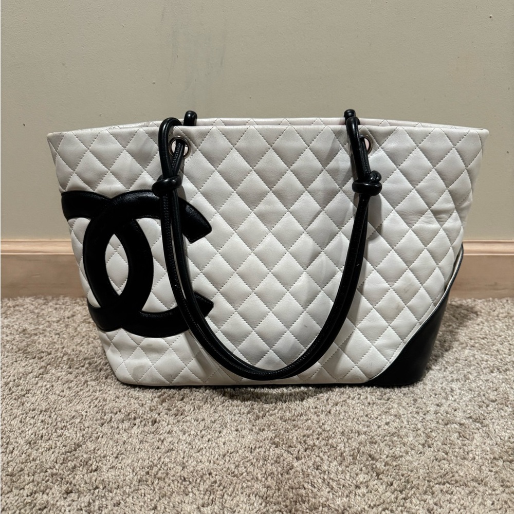 CHANEL Black and White Quilted Tote